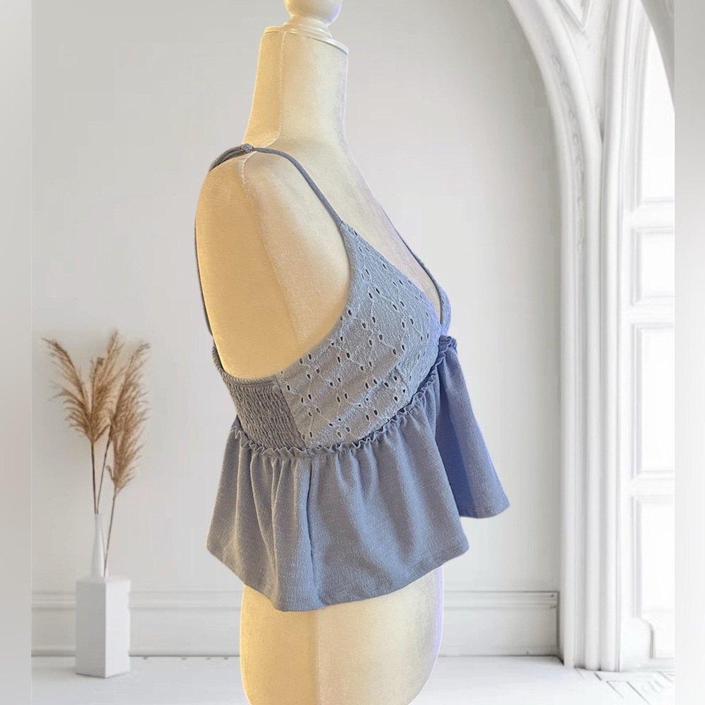 Lulus NWOT* Light Blue Eyelet Peplum Top - Picture 7 of 9